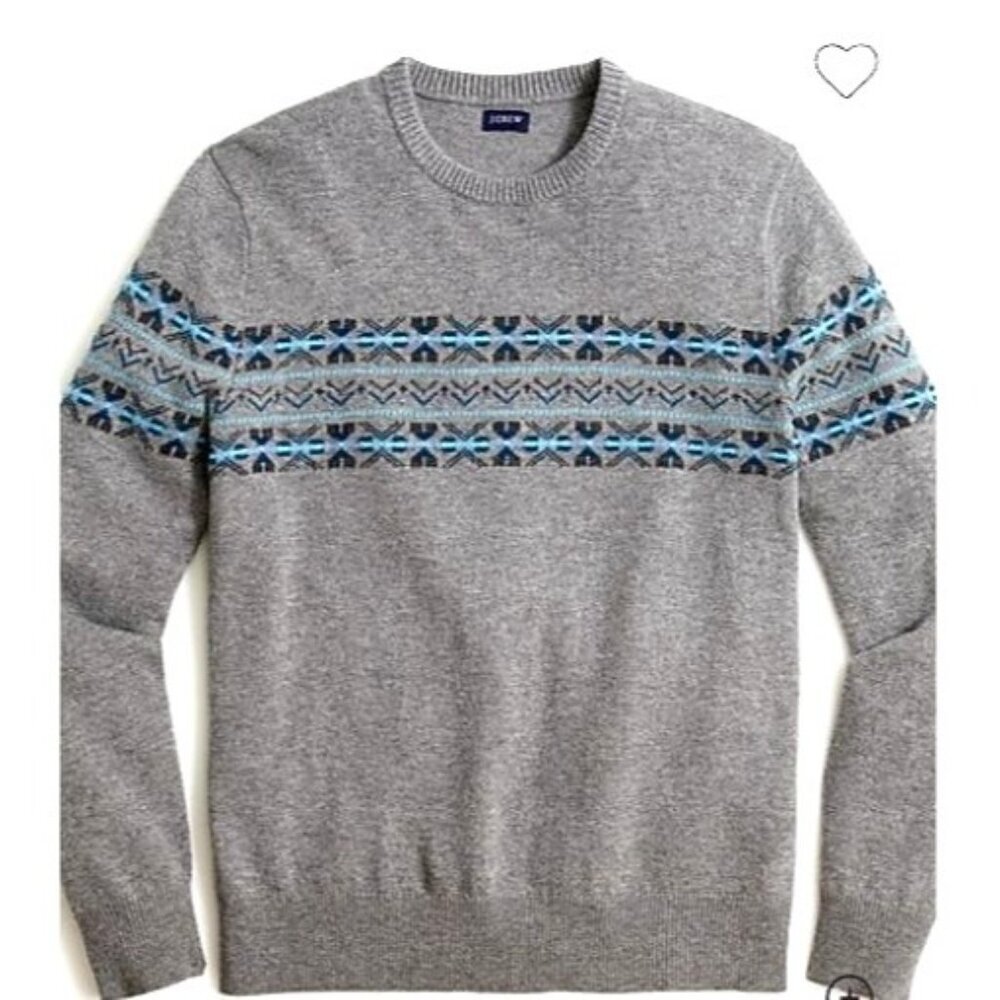 J Crew Lambswool Blend Fair Isle Sweater XXL Crew Neck Nordic Minimalist Cozy